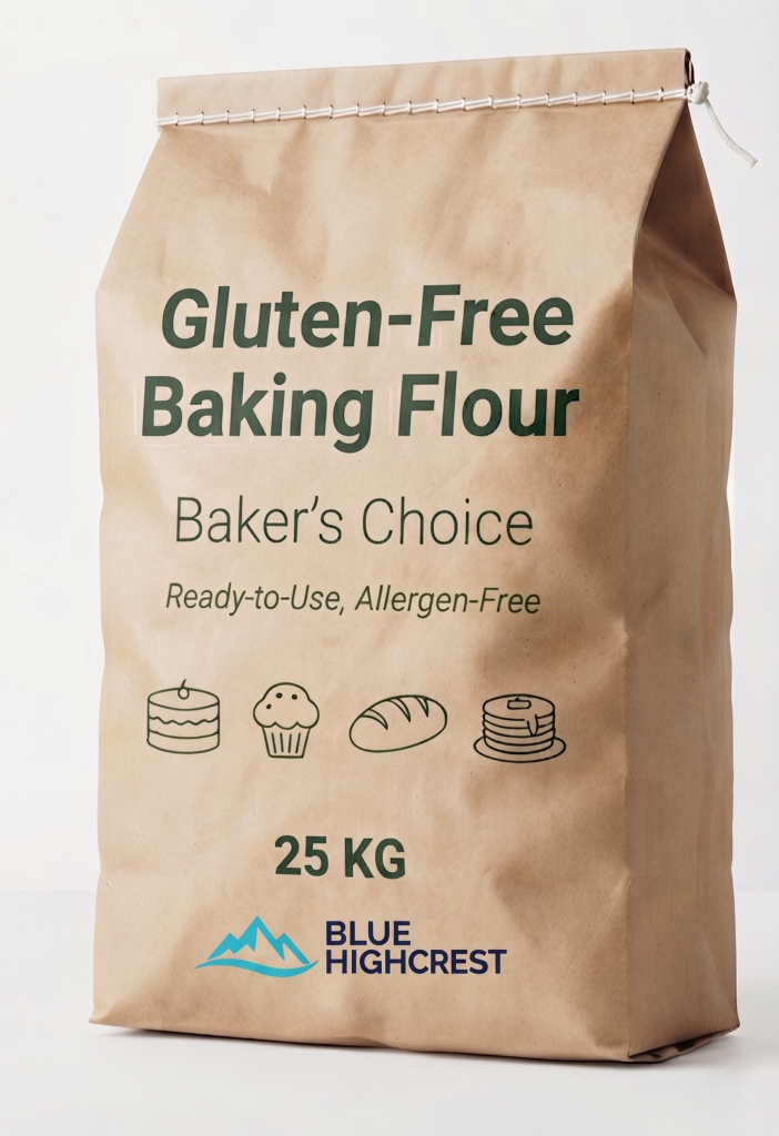Bulk bags of gluten free baking premix flour on pallets for institutional foodservice, hotel, and cruise line kitchens - BHC